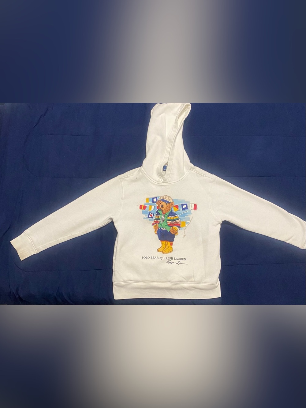 Polo Ralph Lauren Polo Bear Fleece Hoodie Boys size S(8) White & Blue